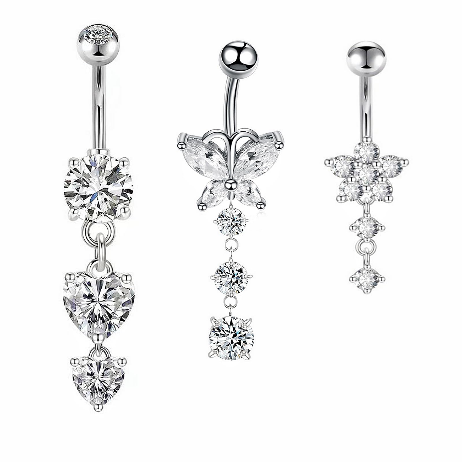Aucuu 3/4/5/12/20PCS Piercing Ombligo, 14G de Acero Inoxidable, Forma de Barra Curvada y Circonita CZ Cúbica Perla Ombligo Joyería para Mujeres Hombres — view 10