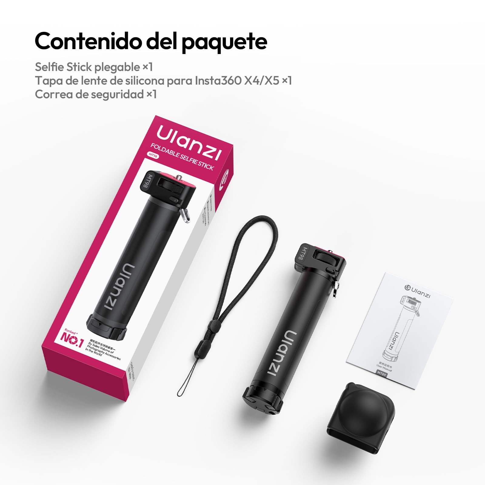 Ulanzi MT98 Trípode para Cámara de Acción, Palo Selfie Invisible Compatible con Insta360 X4/X5/X3/Ace Pro/One X2, dji Osmo Pocket 3/Pocket 4, con Interfaz 1/4" y Mecanismo Automático Emergente