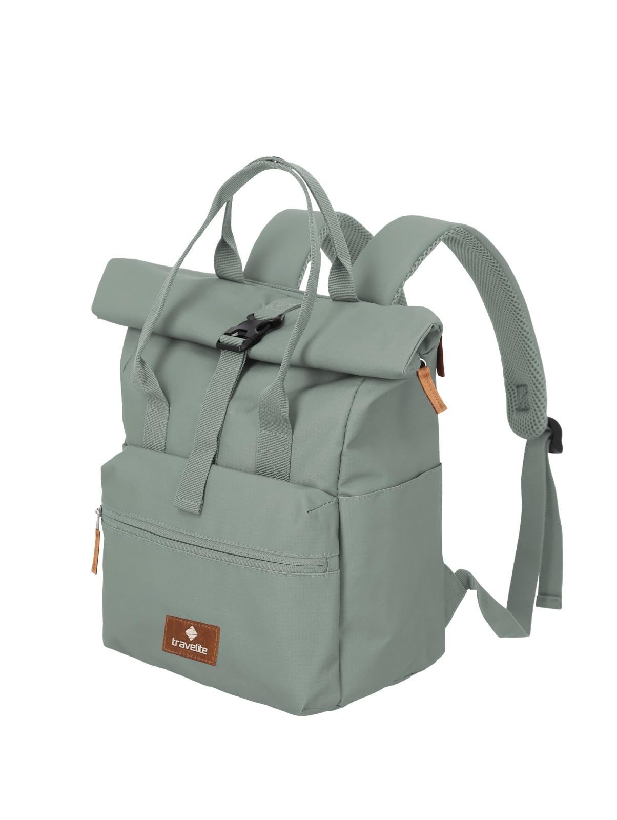 Travelite Hand Luggage Backpack, Laptop Backpack, 14 Inches, Basics Short Handle Rollup, Travel Backpack Rolltop Function, mint, bis 46 cm, Rollup backpack with laptop compartment