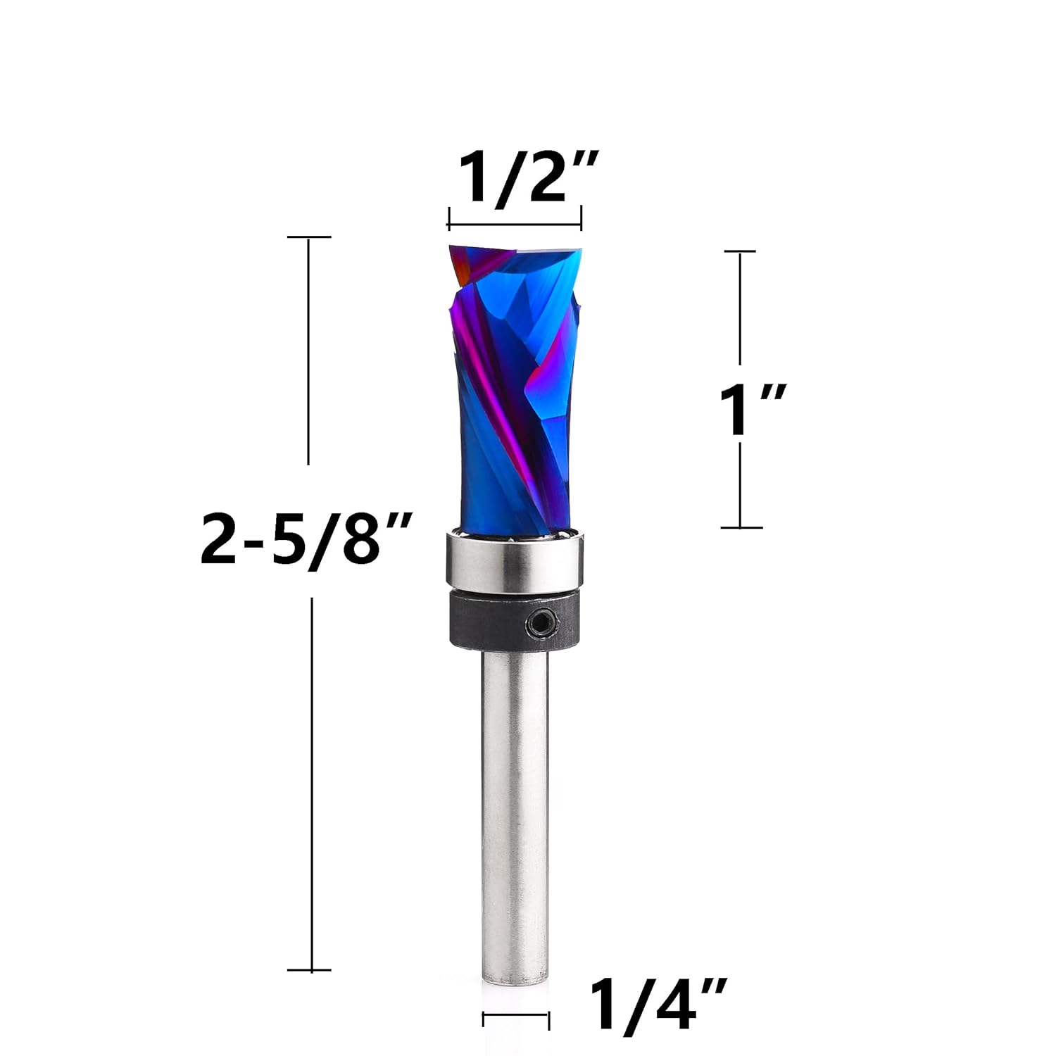 Pattern Router Bit Flush Trim with Compression Spiral Template for Woodworking Trimming Top Bearing End Mill TB1543 1/2" Dia-1" CL-1/4 Shank
