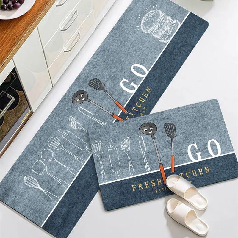 GOPAD Non Slip Microfiber Kitchen Mat with Runner, Kitchen Rug, Floor Mat, Door Mat, Washable Kitchen Mat Combo for Kitchen, Room, Anti Slip (40 X 120 Cm 40 X 60 Cm/Blue/Pack of 1) (B0CP9PZGC7) Amazon Price History, Amazon Price Tracker
