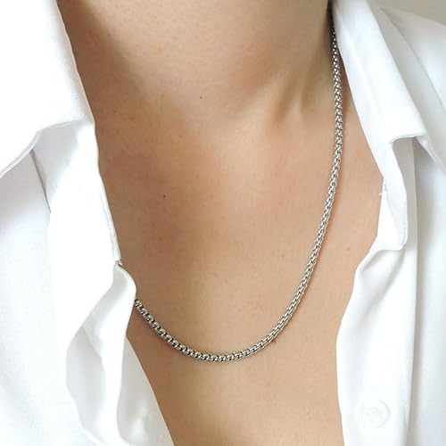 Miniatura 4 de Chain necklace, 3MM Square Rolo Stainless steel chain necklace for women men, Silver chains 16-30 inch available
