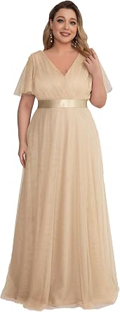 Ever-Pretty Womens Double V-Neck Empire Waist Front Wrap Plus Size Evening Dress 07962