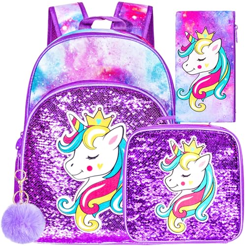 Image of 16 inch Backpack for Girls Boys 4-8, 3Pcs Kids Bookbag Set with Lunch Box, School Bag for Preschool Kindergarten