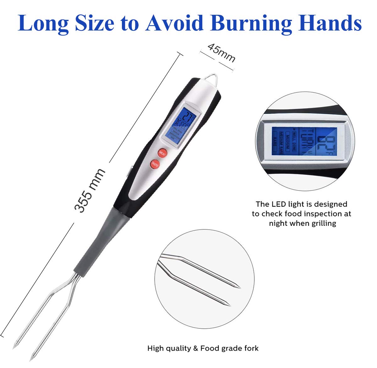 Super Cheap 🛒 Meat Thermometer Fork with Thermometer, Digital Cooking Fork, Instant Read Thermometer Fork, Used for Kitchen, Grilling, Smoker, Barbecue, Turkey, Rotisserie
