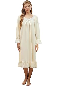 100s antique nightdress アンティークドレス ブラウス Pansleejoy Women's Soft Cotton Vintage Victorian Nightgown