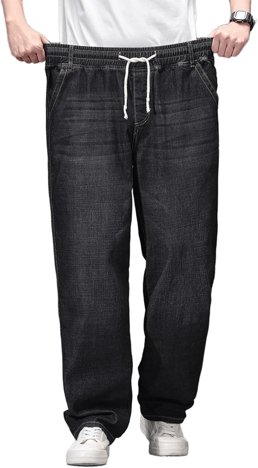 Plus Size Baggy Jeans for Men Stretchy Straight Loose Jett Jeans Drawstring Waist Pull On Denim Sweatpants L-5XL