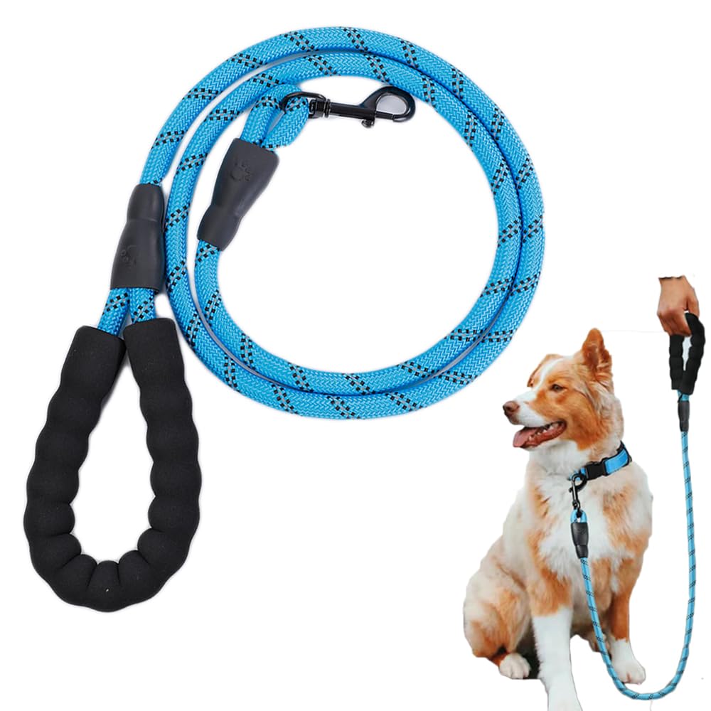 6.5ft Black Dog Leads for Large Reflective Dog Leashes Dog Lead with Soft Padded Handle, 2 Metre Long Rope Lead