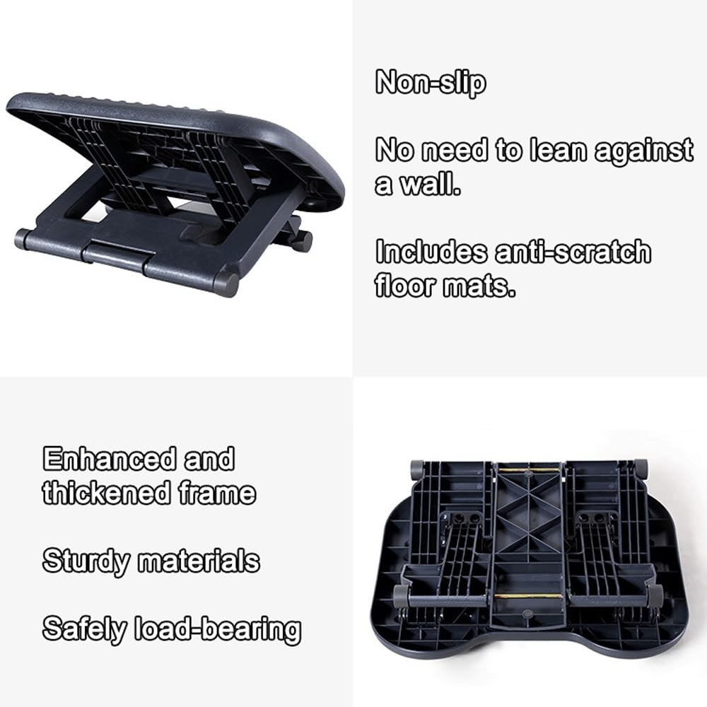Pouf Regolabile A Tre Altezze - Pouf sotto La Scrivania | Pouf con Inclinazione Regolabile E Pannello Massaggiante per Un Maggiore Comfort nel Tuo Ufficio Domestico | Nero