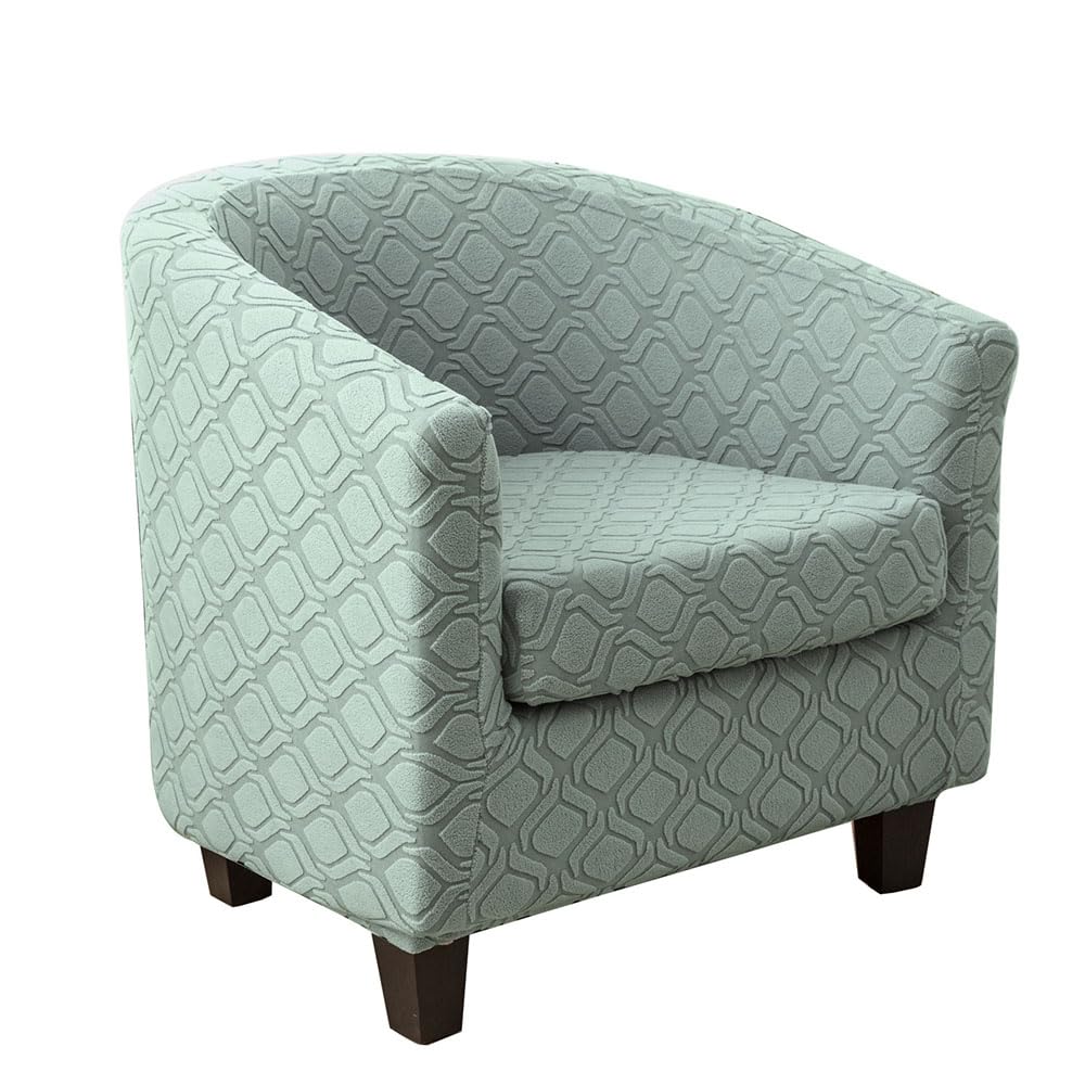 YeGang Tub Chair Covers 2 Piece, 2 IN 1 High Stretch Club Chair Covers with Jacquard Cushion Cover Soft Armchair Slipcovers for Living Room Dining Reception (Green)