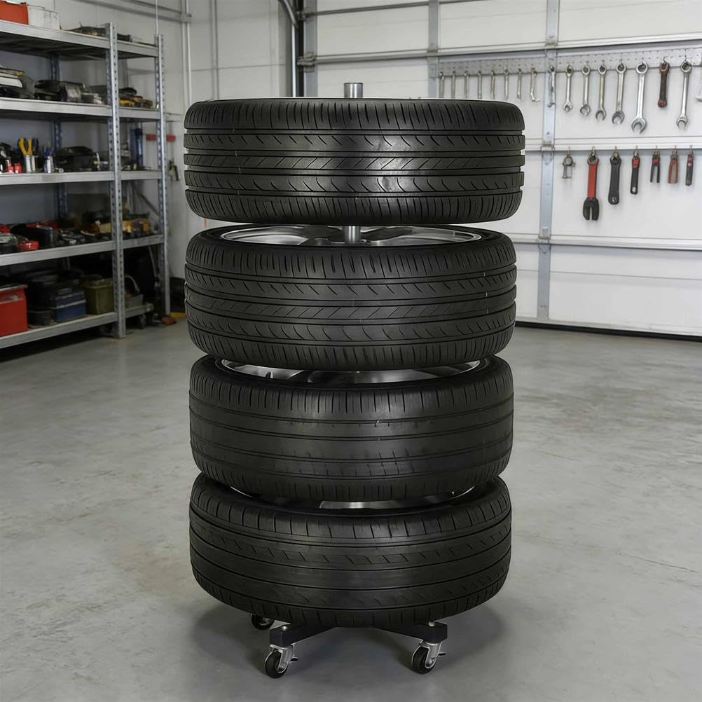 Soporte de almacenamiento de neumáticos resistente con ruedas, organizador de garaje que ahorra espacio para neumáticos de coche, SUV, camión