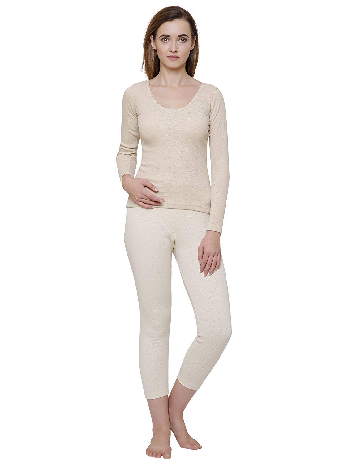 bodycare insider Gold Women Skin Melange Round Neck Full Sleeves Upper/Top and Lower/Trouser/Bottom Thermal Set - Pack of 1-picture-34