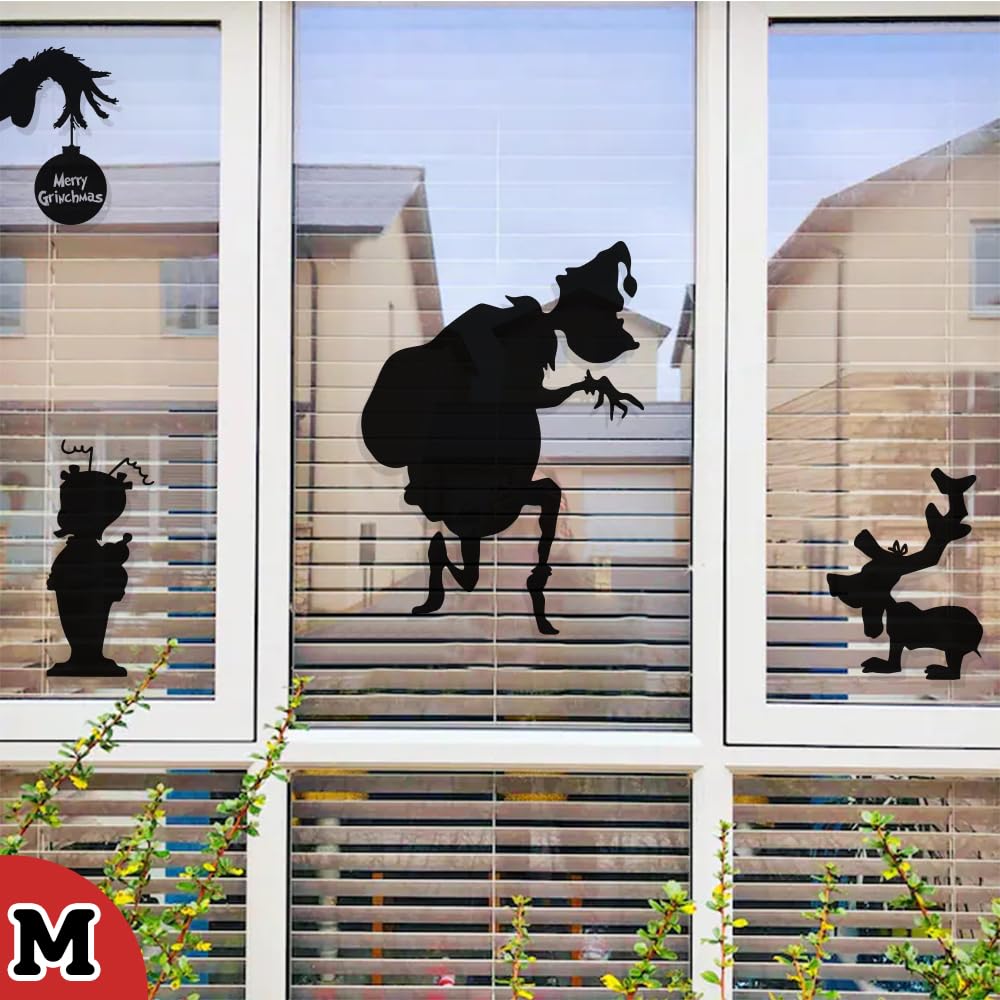 Christmas Window Cling Grinch Decorations Funny Stickers Christmas Movie Cute Xmas Decals Decor Vinyl Elk Wall Art