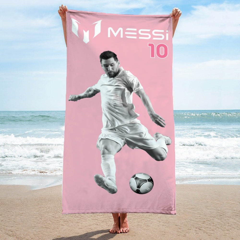 Jay Franco Beach Towel - 100% Cotton Super Soft Absorbent Bath Towel, 28" x 58" Inch Lightweight for Travel, Official Licensed Product, Pink - Messi