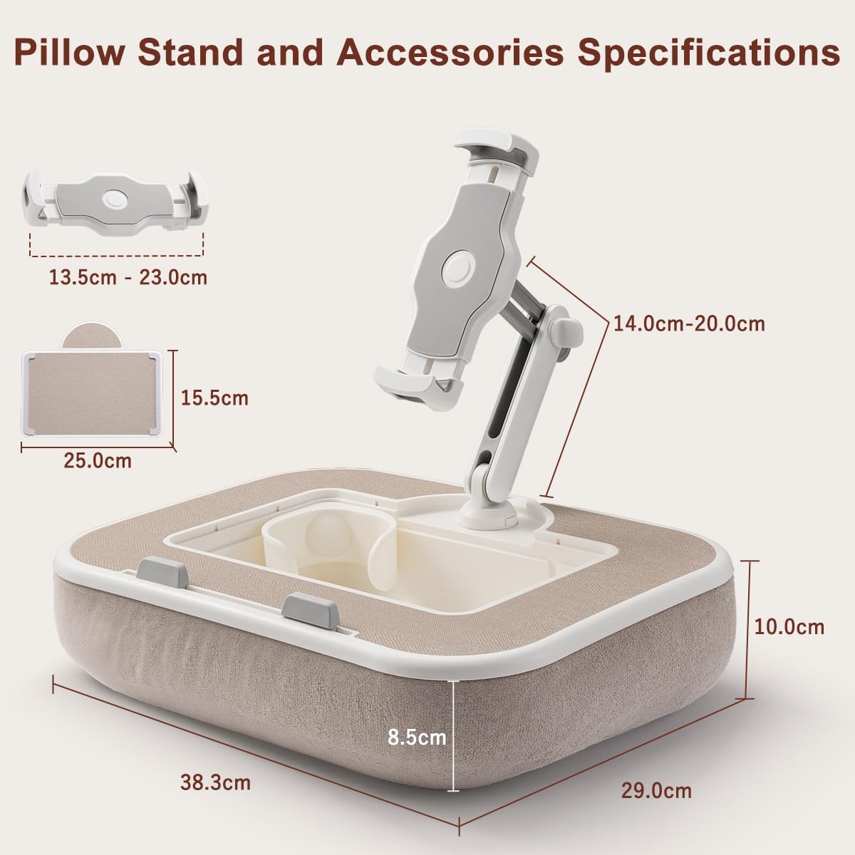 Soporte de cojín para tablet con bandeja para aperitivos y pizarra de escritura, soporte giratorio de 360 grados para teléfonos inteligentes de 4,7 a 13 pulgadas, tabletas Kindle, soporte de cojín