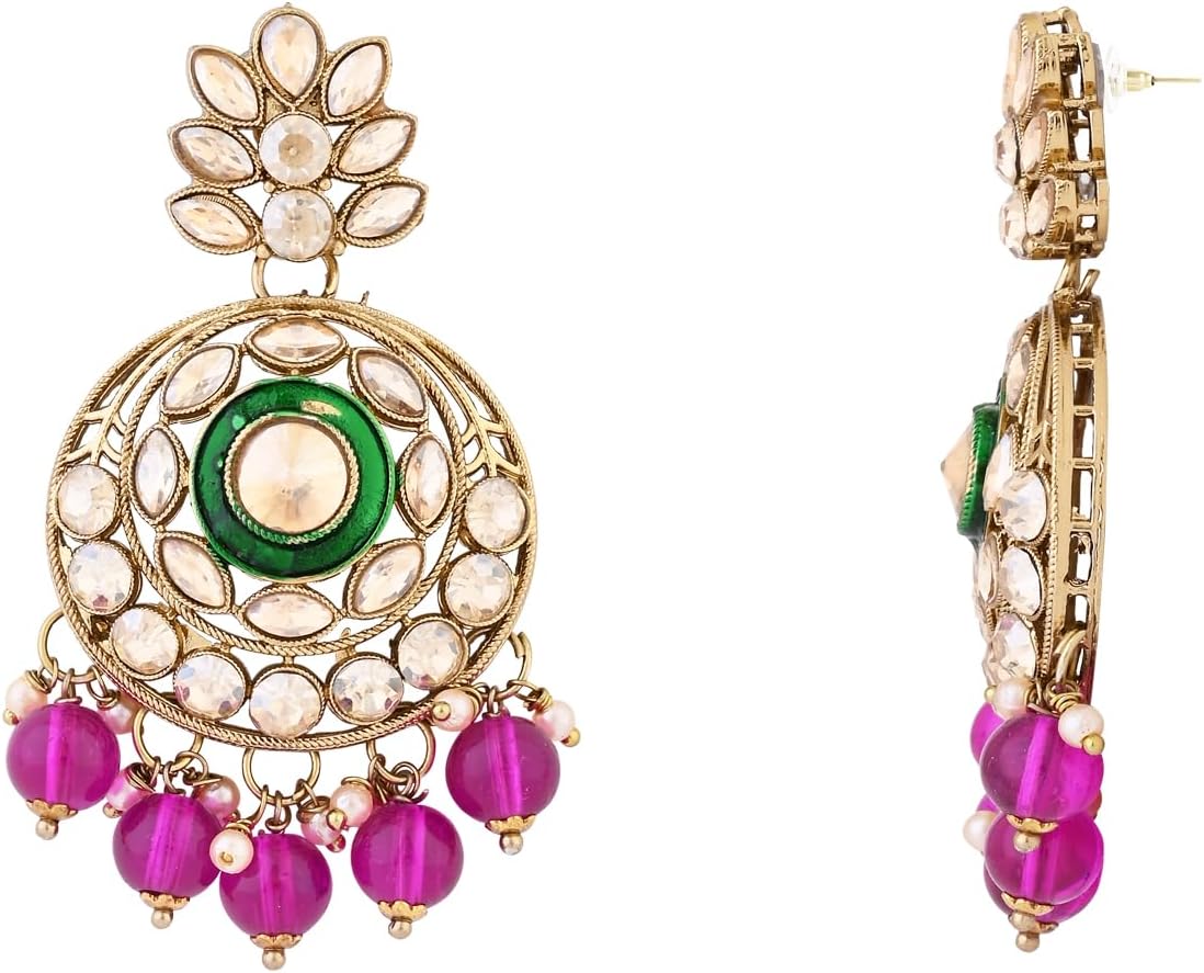 I Jewels Gold Plated Traditional Kundan Pearl Chandbali Earrings