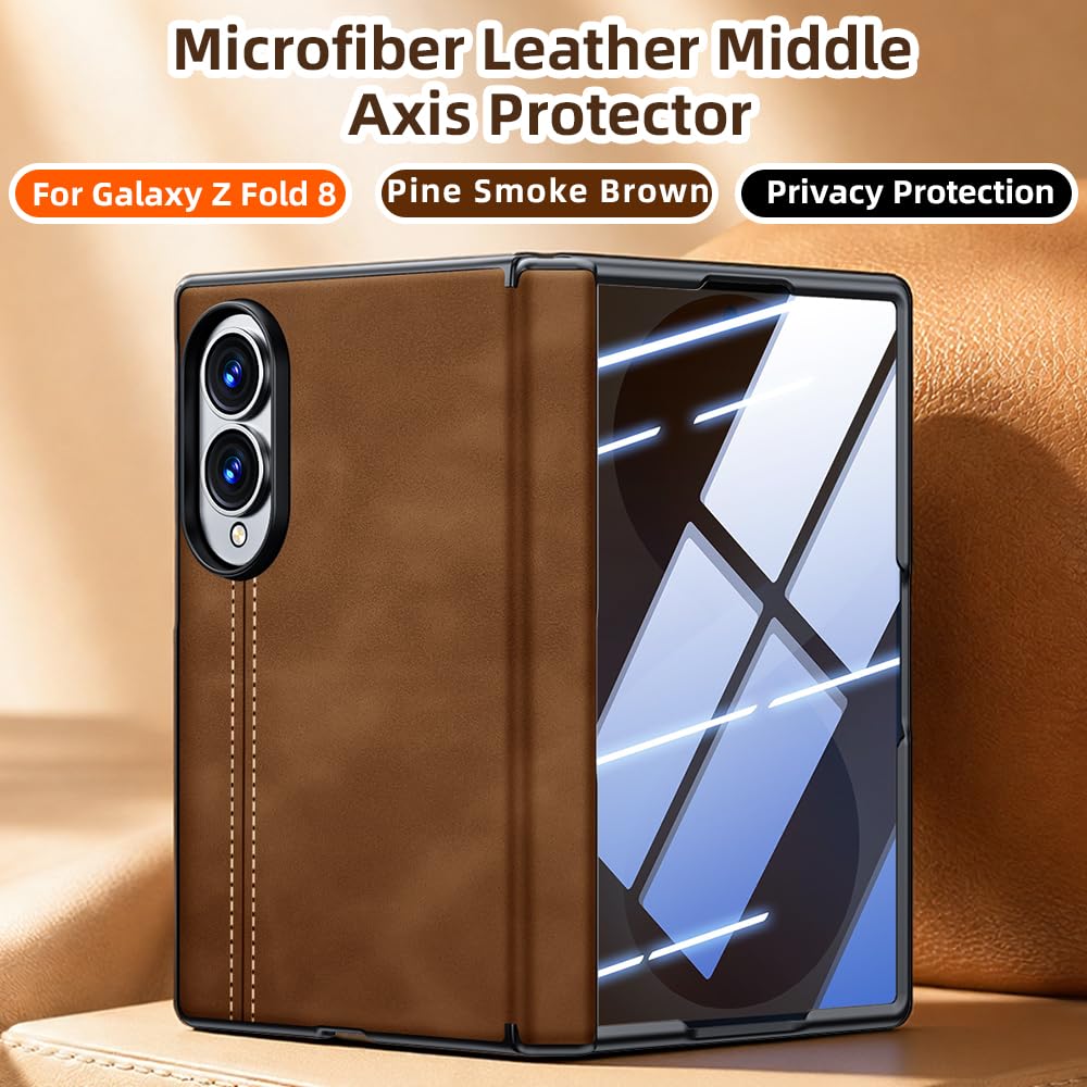 NINKI Custodia in pelle per Samsung Galaxy Z Fold 8 con protezione per lo schermo della privacy, custodia protettiva con cerniera per fold8 Wide antiurto Texture Custodia in pelle per Fold 8 Marrone