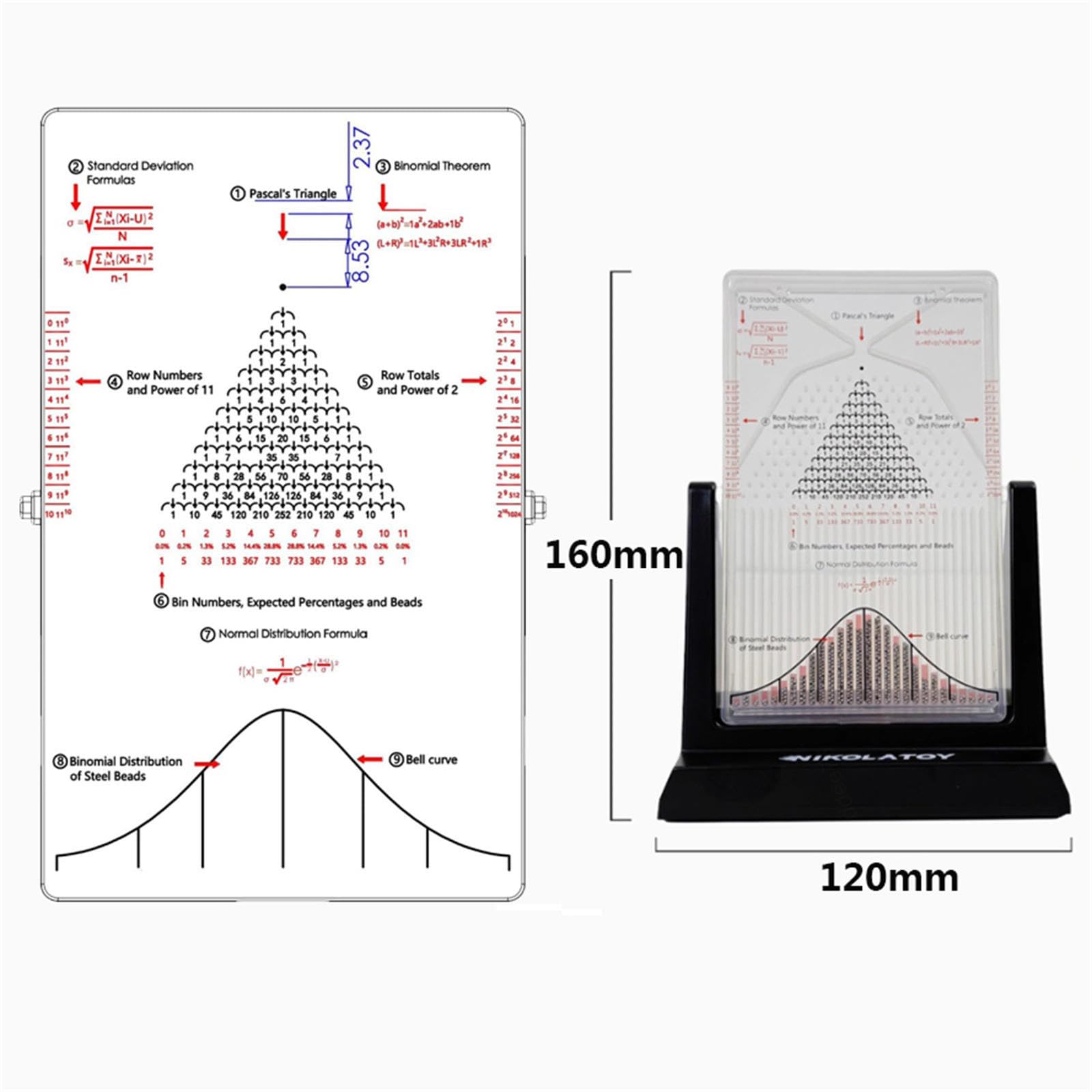 Galton Board Demostración, modelo de distribución normal para estadística, herramienta de probabilidad de curva de campana para enseñanza de física, ayuda de experimentos de laboratorio
