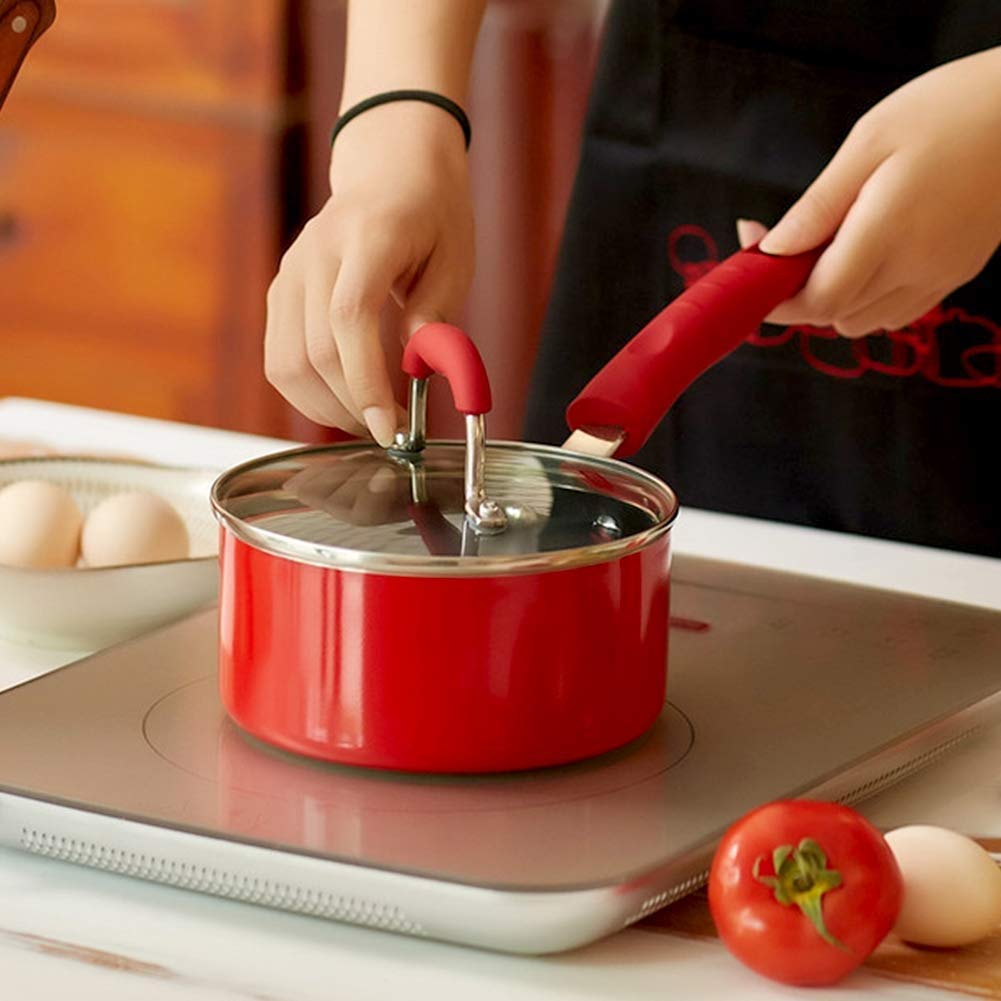 Rondel aluminiowy z pokrywką ze szkła hartowanego, silikonowy uchwyt Stay Cool do indukcji/gazu, Multicook 16 cm (6,3 cala), czerwona patelnia interesting