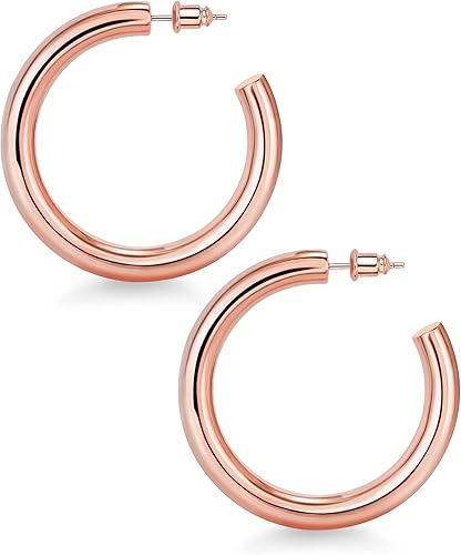 wowshow Chunky Gold Hoop Earrings, Small Gold Hoop Earrings for Women 14K Real Gold Plated Thick Open Hoops Lightweight
