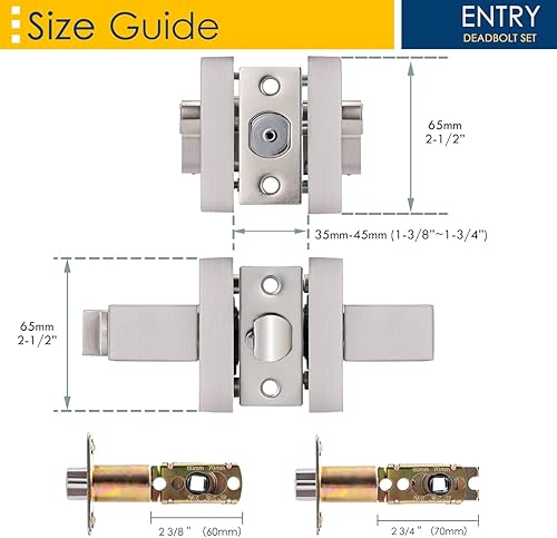 Miniatura 6 de Juego de palanca de puerta de entrada con llave y cerrojo de doble cilindro, cerradura reversible con llave igual, juego de manijas interiores y