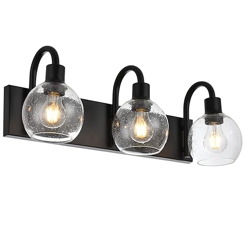 3-Lights Vanity Lights Globe Glass Rustic Bathroom Light Fixtures for