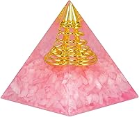 Vista 1 de Rockcloud Healing Crystal Gold Wire Orgone Pyramid Stone Figurine Energy Generator for Meditation Reiki Balancing, Rose Quartz