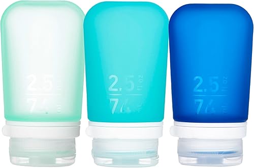 Miniatura 9 de humangear GoToob+ - Botellas de silicona recargables de tamaño de viaje con tapa de bloqueo, juego de 3 unidades, mentaaguamarinaverde azulado,
