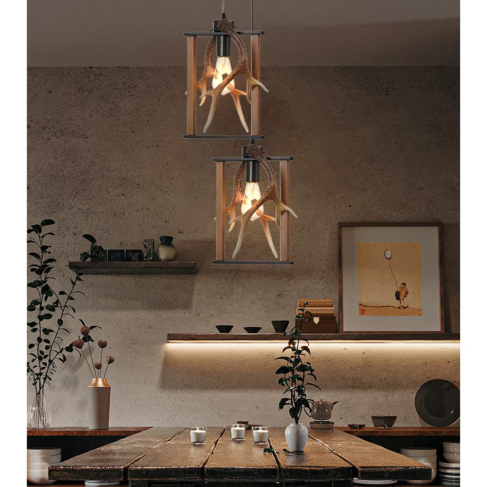 Lámpara Colgante Estilo Americano Retro con Forma de Cuerno de Ciervo, pequeña lámpara Colgante de Resina sintética Estilo Granja, Ideal para Comedor, Isla de Cocina o como Elemento de ilumi