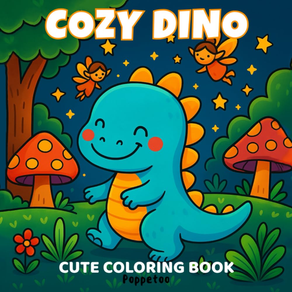 Cozy Dino: Cute & Comfy Coloring Book for Adults, Kids, and Teens with Bold and Easy Designs Featuring an Adorable Dinosaur Exploring Magical Lands, Dream Jobs, and Fun Activities