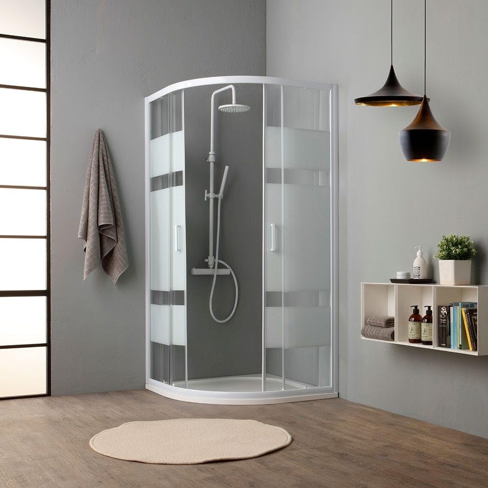 Kiamami Valentina - Mampara de ducha curva 90x90 cm 4 mm cristal blanco serigrafiado | Venere