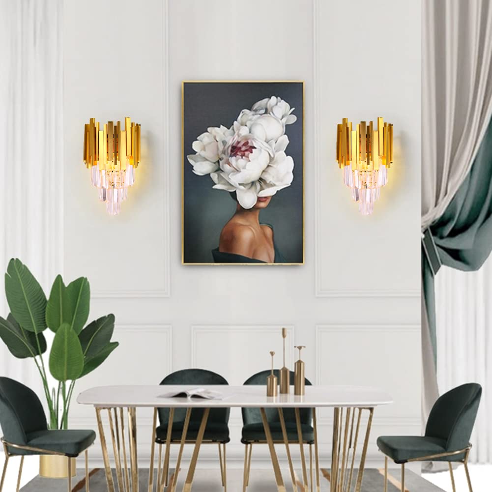 FRIXCHUR Crystal Wandleuchte Gold Square - Nachttischlampe Kristall Nachtlicht für Schlafzimmer, Badezimmer, Flur, Wand Dekor, Treppe, 2*E14