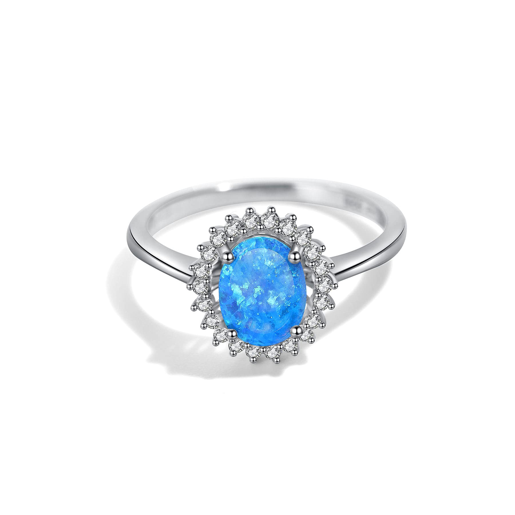 T400Sterling Silver Ring for Women Top with Blue Created Opal Size 6-9