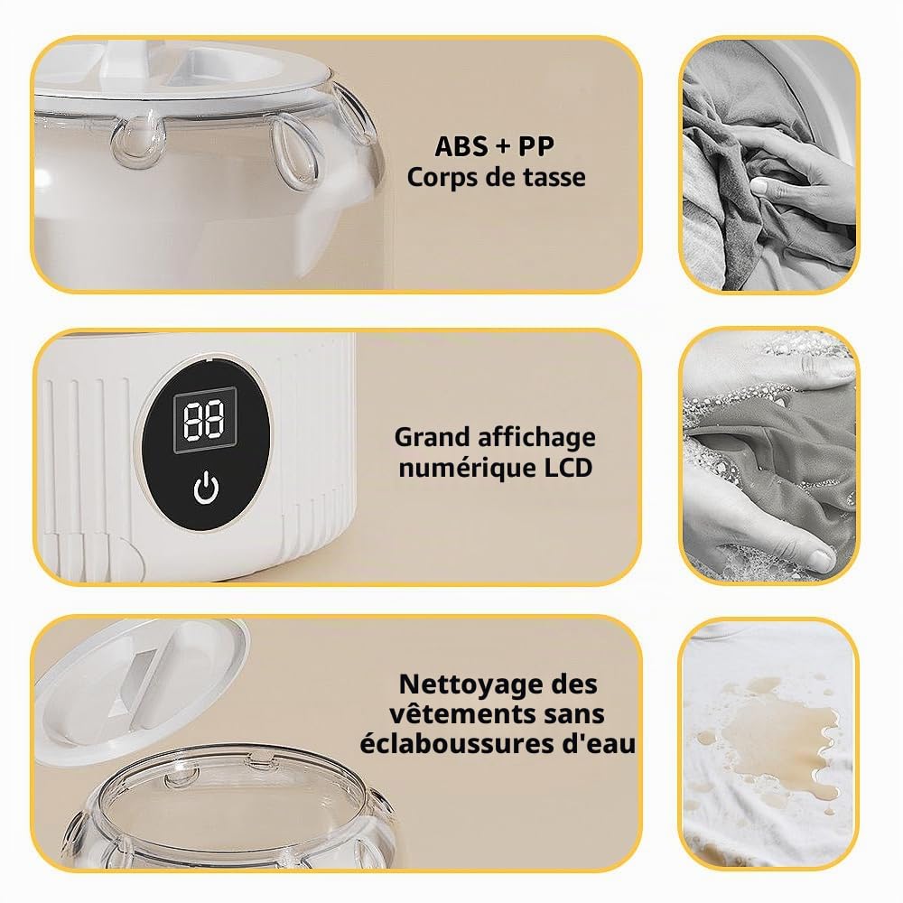 Machine a Laver Portable 1L, Mini Machine a Laver Sans Fil, Rechargeable, Mini Lave Linge pour Sous-Vêtements et Petits Vêtements, Convient pour la Maison, Les Appartements, Les Dortoirs