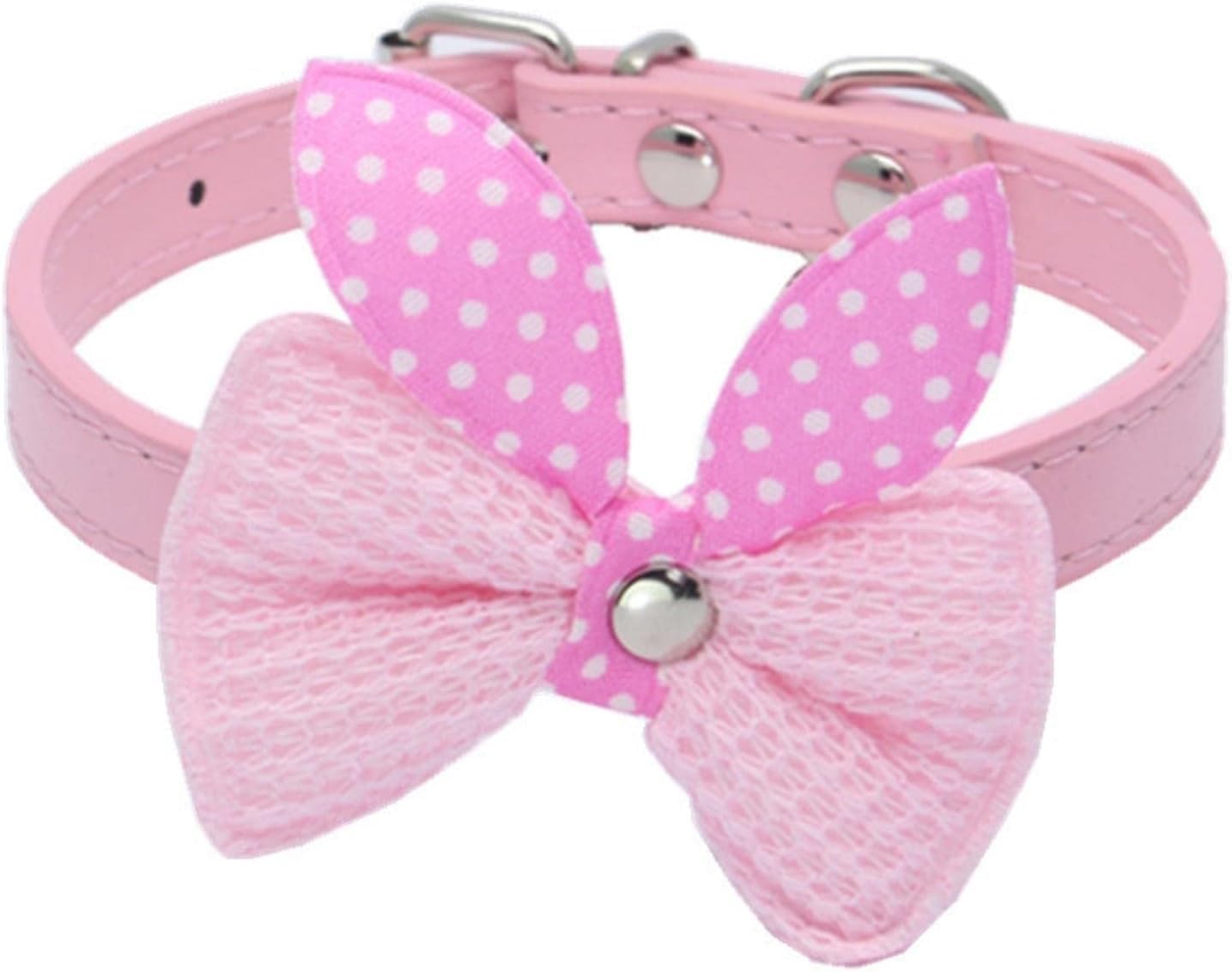 Collare per cani Hardy Grazioso collare for cani in pelle con fiocco lavorato a maglia, collare a farfalla primaverile con fibbia di sicurezza in metallo, regalo adorabile(Rose,XS)
