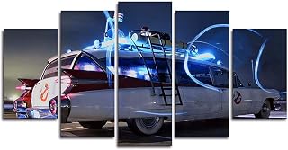 Ghostbusters Ecto-1 Wall Decor 5 Panel Canvas Print Wall Art for Living Room Framed and Ready to Hang (12x20x2,12x28inx2,12x32inx1)
