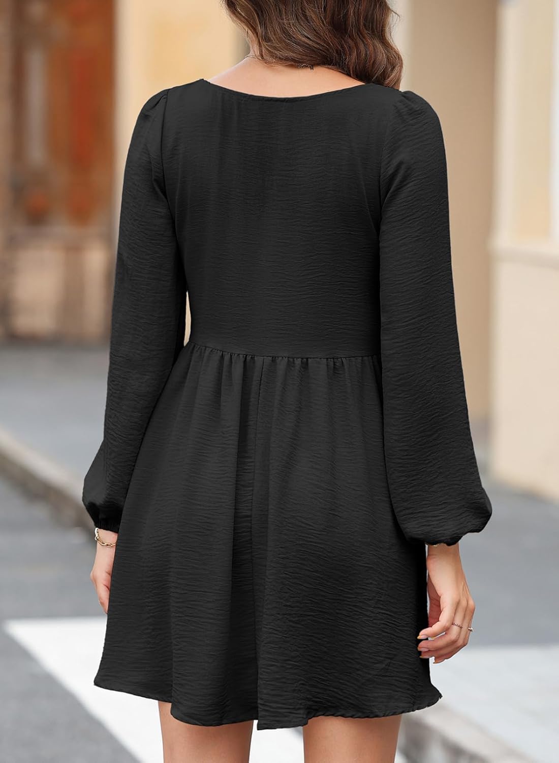BLENCOT Womens Casual Dresses 2025 Long Sleeve Smocked Button Down Empire Waist A-Line Swing Mini Dress - Image 8