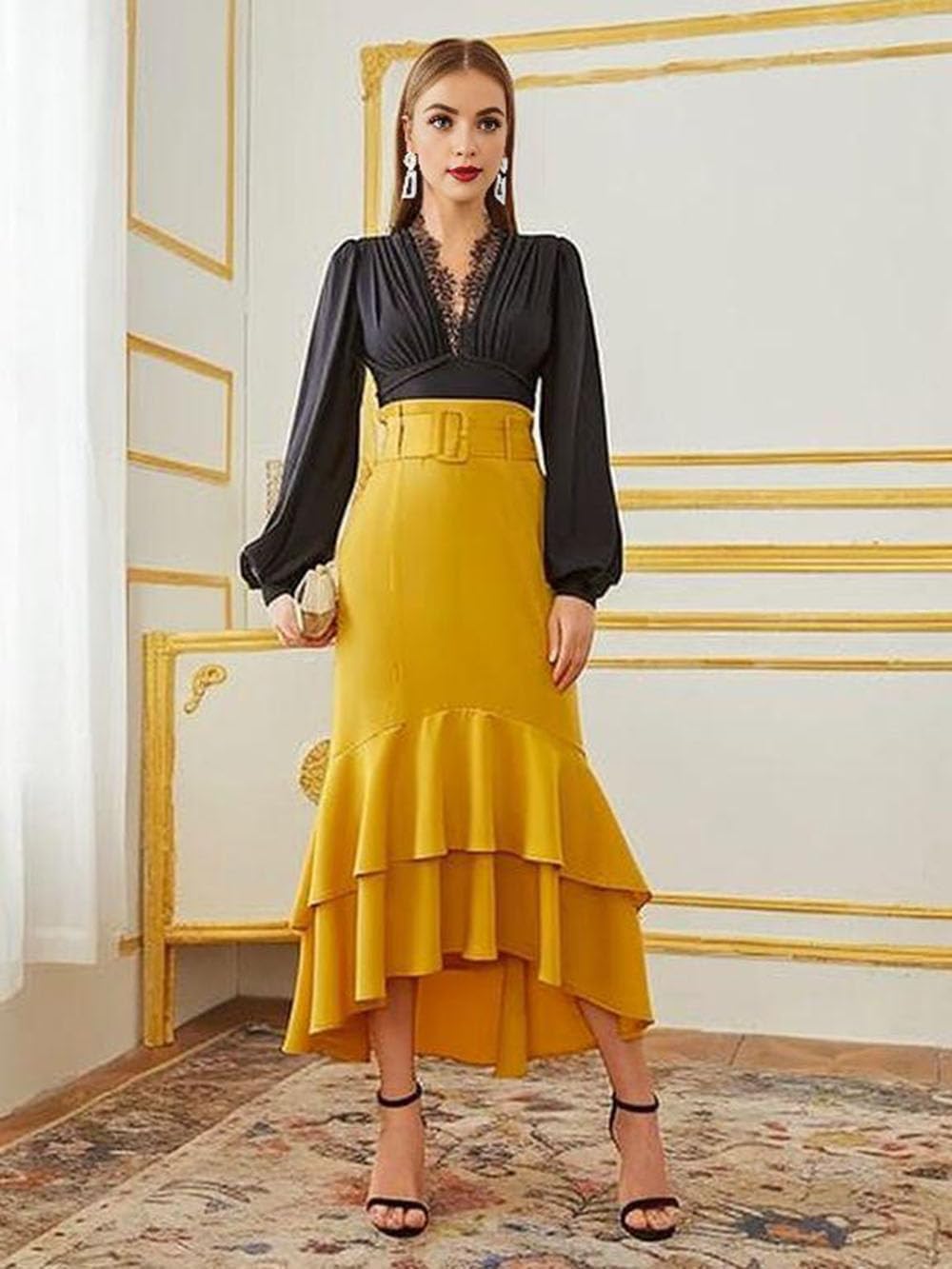 Body para mujer con mangas de encaje, body con cuello en V profundo, ribete de encaje, manga larga, elegante, parte superior de encaje con encaje sin espalda, camiseta de punto elegante, blusa