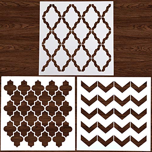 LOCOLO 3Pcs Stencils Reusable 12x12 Inch Wall Template Stencil for Painting Wall, Floors, DIY Home Decor, Drawing Art