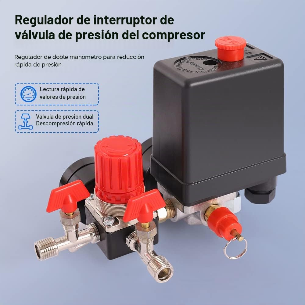 Válvula de compresor de aire con control 90-120PSI + regulador de presión