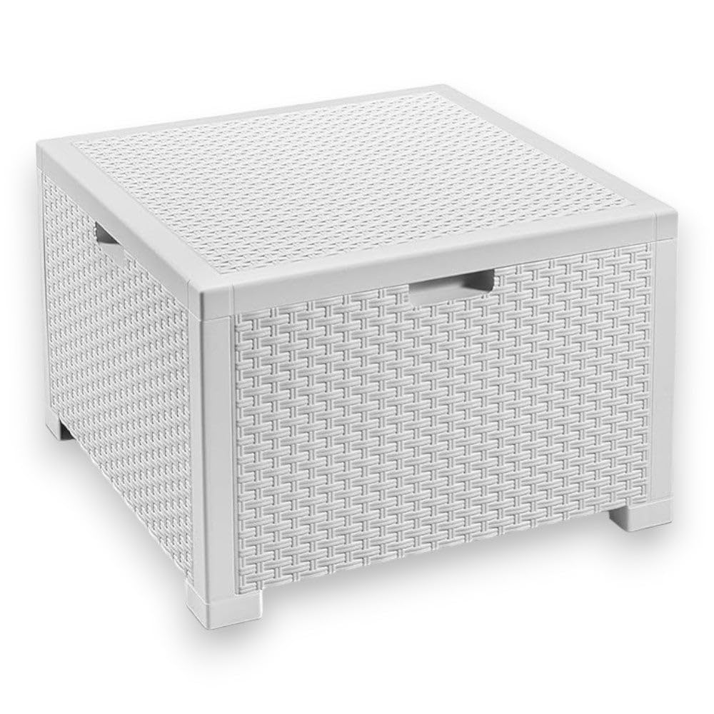 Salotto da Giardino in Resina Effetto Rattan Divano da Due posti con Due poltrone e Un tavolino - Bianco