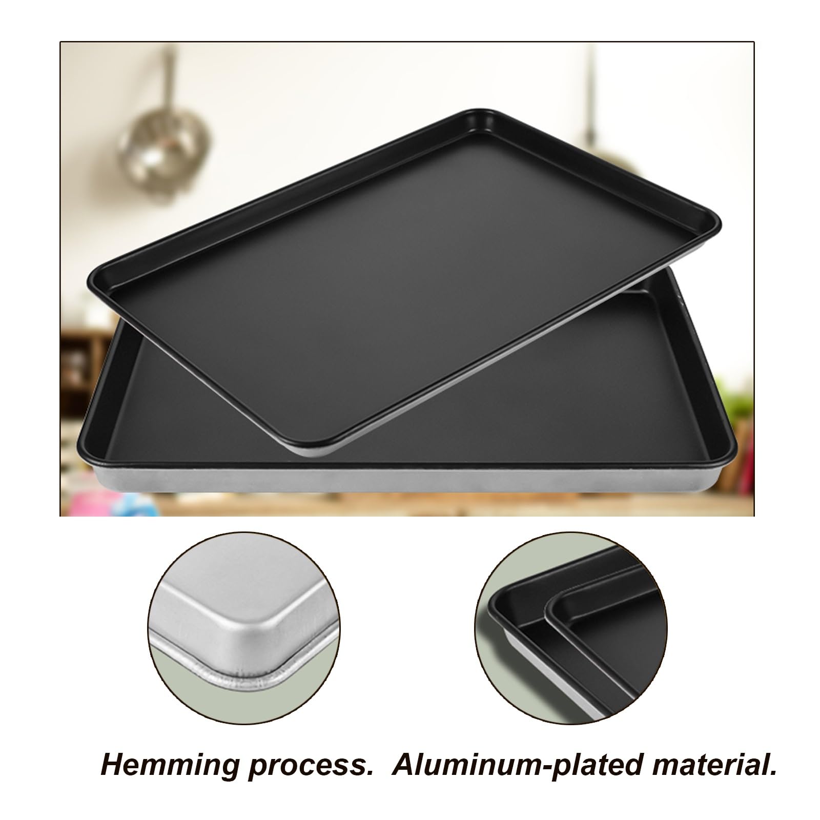 Aluminiowe blachy do pieczenia, zestaw 2 bardzo dużych talerzy do serwowania do grillowania, pieczenia i ciasta, klasa komercyjna, 60 x 40 x 3 cm, łatwe do czyszczenia