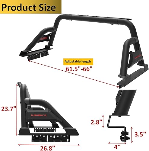Miniatura 7 de Barra antivuelco para camioneta de tamaño completo, barra de rodillo ajustable deportiva compatible con Tundra, Ford Serie F, Ram 150025003500,