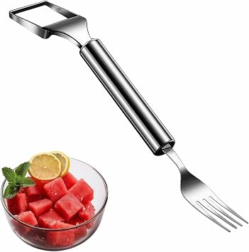 2-in-1 Stainless Steel Watermelon Slicer & Fork | Easy Cut, Serve, Enjoy | Kitchen & Camping Must-Have Tool for Fruit Salad, Parties, BBQ | Dishwasher Safe & Rust-Proof