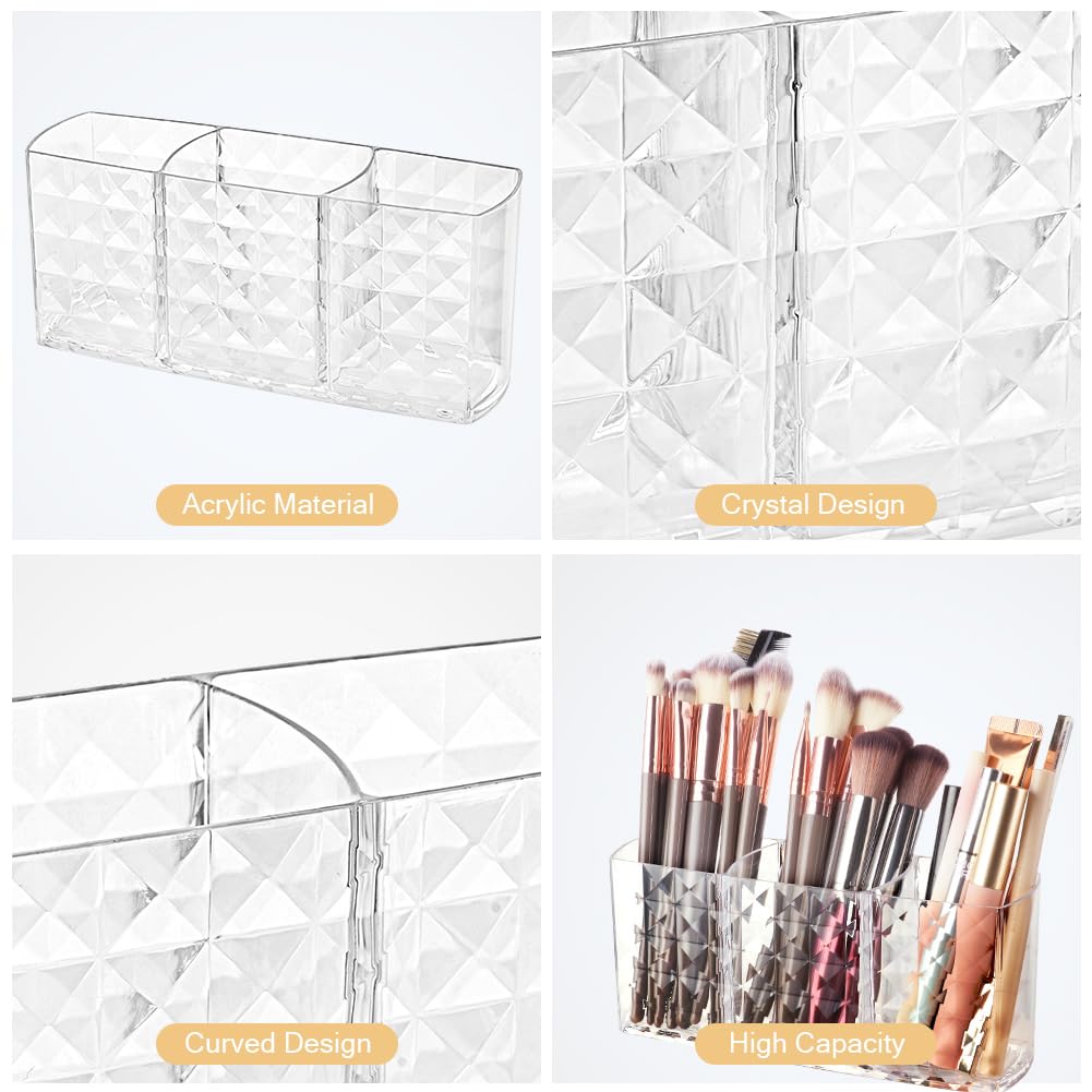 Alaoo 2-piece Makeup Brush Holder, 3 Slot Acrylic Makeup Brush Organiser - Image 4