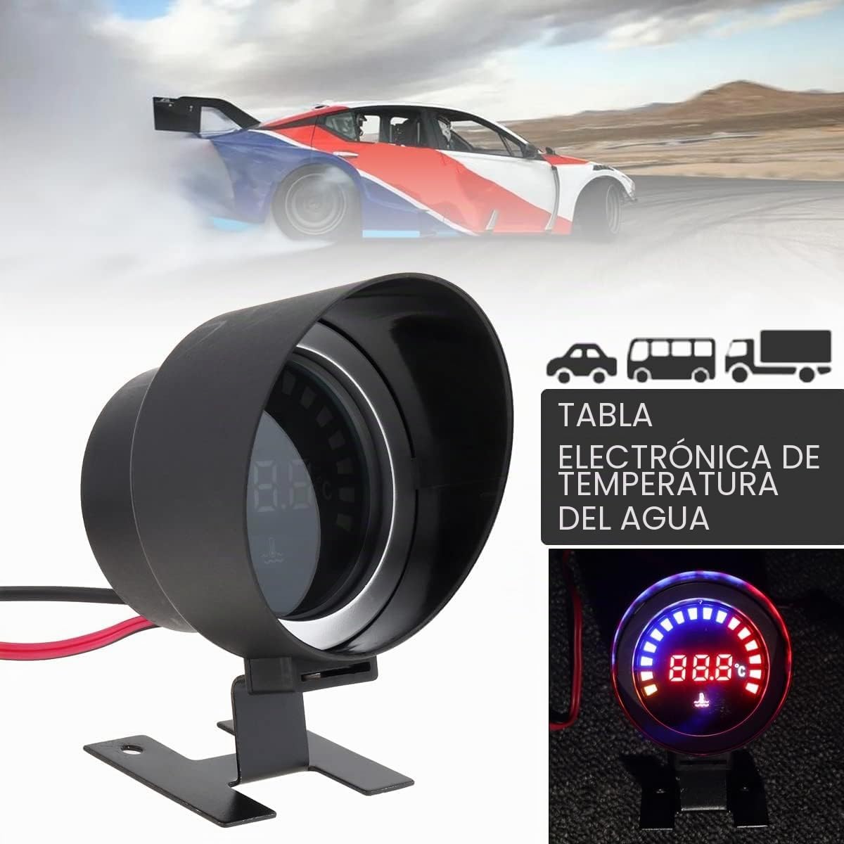 Medidor de Temperatura del Agua Del Coche, Reloj Temperatura Agua Coche, 2 Pulgadas 52mm Medidor Indicador de Temperatura del Agua Universal para Coche Auto Car Truck