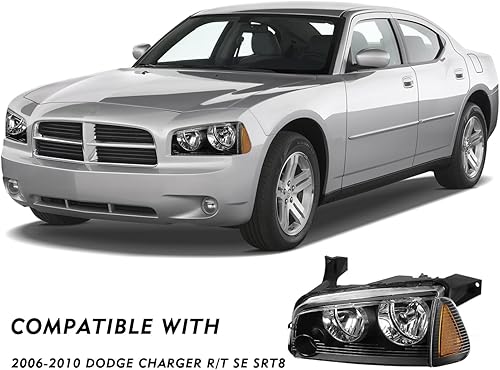 Miniatura 2 de Juego de montaje de faros halógenos de repuesto para Dodge Charger 2006-2010 y lámpara de esquina de marcador lateral, 4 piezas de repuesto de