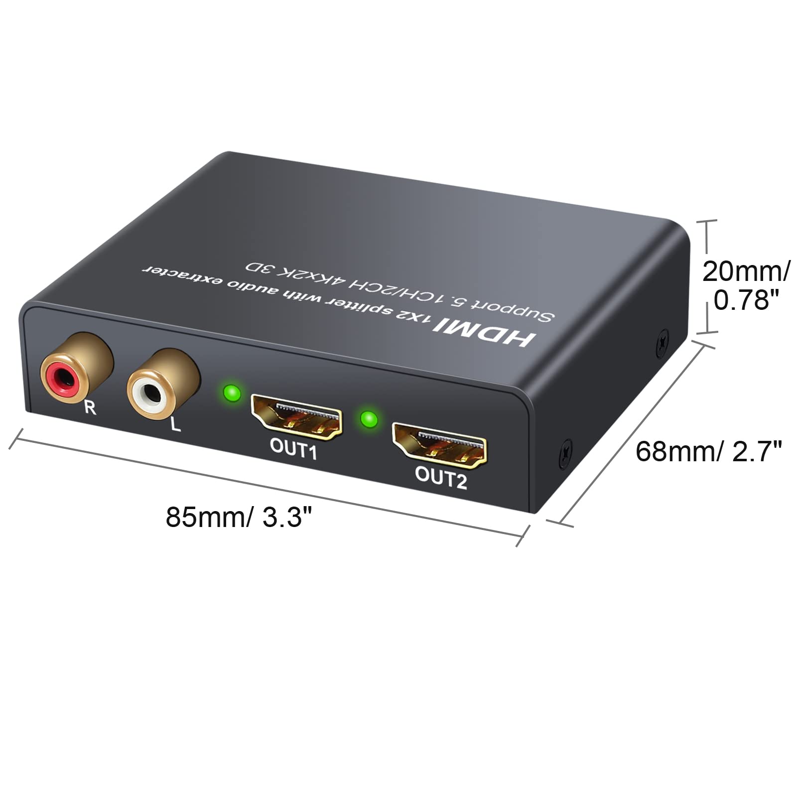 LiNKFOR HDMI Audio Estrattore 2 Uscite 4K 3D con Alimentatore HDMI a SPDIF Toslink Ottico + 2 Uscite Video HDMI Splitter HD Digitale a Stereo Analogico R/L 2CH/5.1CH per Blu-ray DVD SKY Box PS3 PS4