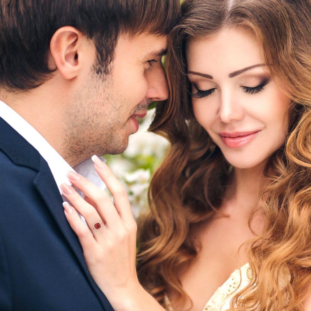 Clara Pucci 14K Solid Rose Gold 2.5 ctw Garnet Solitaire Ring for Women | Anniversary, Birthday Gift | 8mm Cushion Cut - Image 5