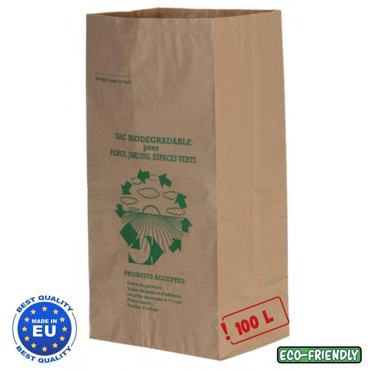 Juego de bolsas de residuos vegetales 100 L | Papel Kraft ultrarresistente | Par de guantes de jardín ofrecidos | Ideal para jardines familiares y mantenimiento de casas individuales (25)